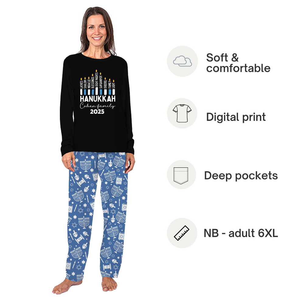 Custom Name Hanukkah Christmas Pajamas With Live Preview Custom Name Hanukkah Christmas Pajamas With Live Preview