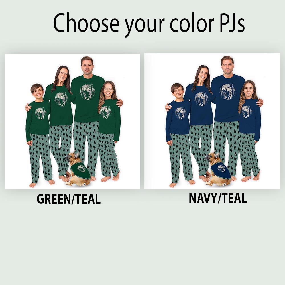 Green Sasquatch Hiking Matching Pajamas for Dogs and Humans Green Sasquatch Hiking Matching Pajamas for Dogs and Humans