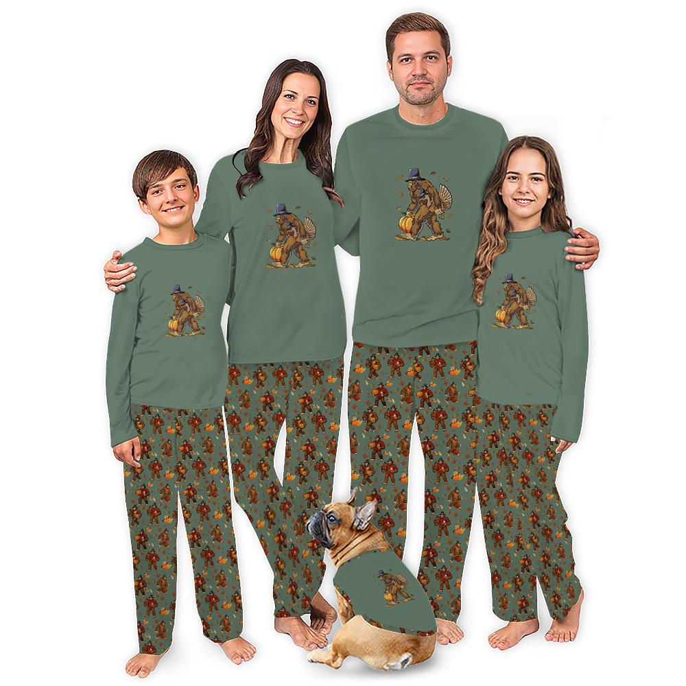 Bigfoot Turkey Thanksgiving Matching Dog and Owner Pajamas Bigfoot Turkey Thanksgiving Matching Dog and Owner Pajamas