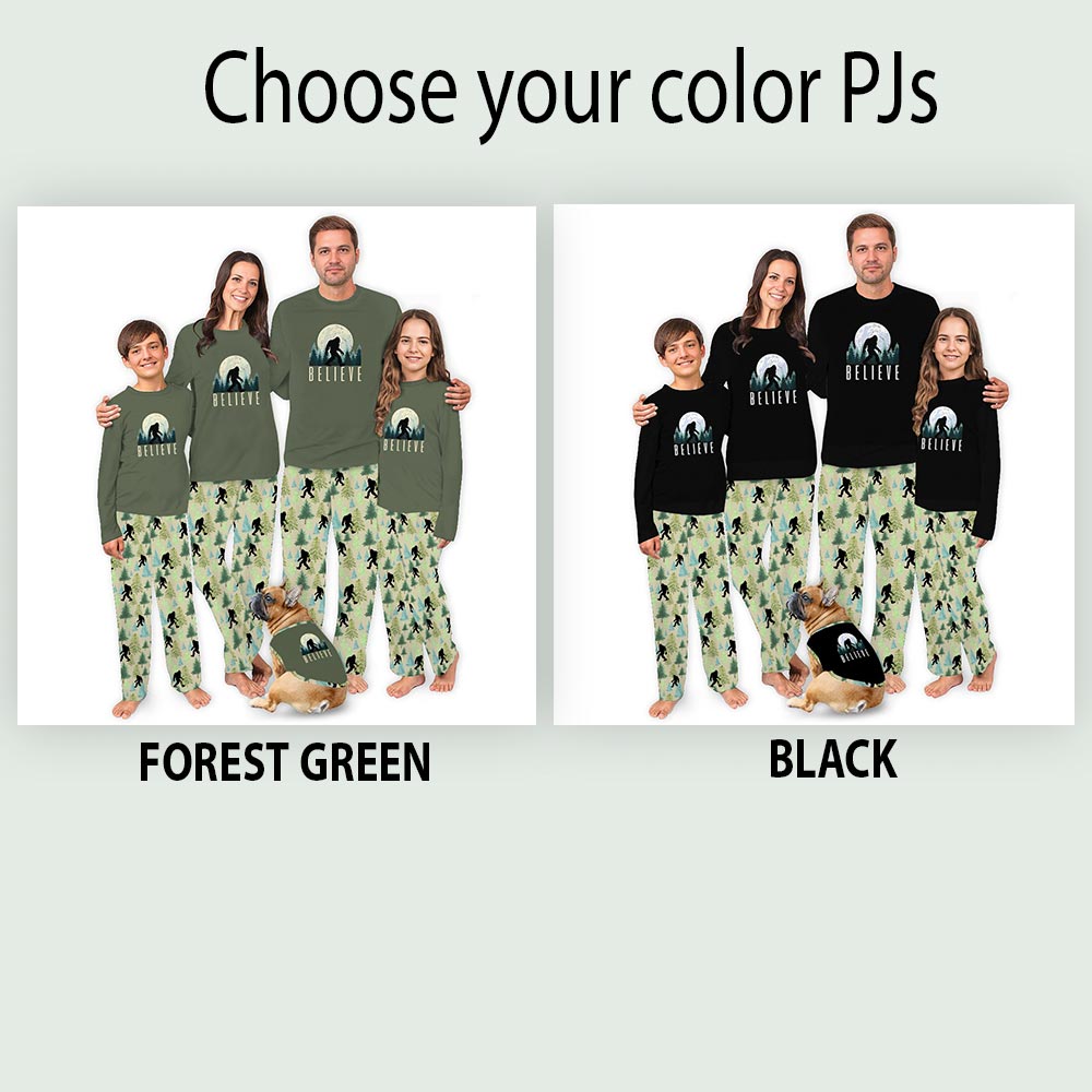 Believe Bigfoot in the Forest Matching Pajamas with Dog Believe Bigfoot in the Forest Matching Pajamas with Dog
