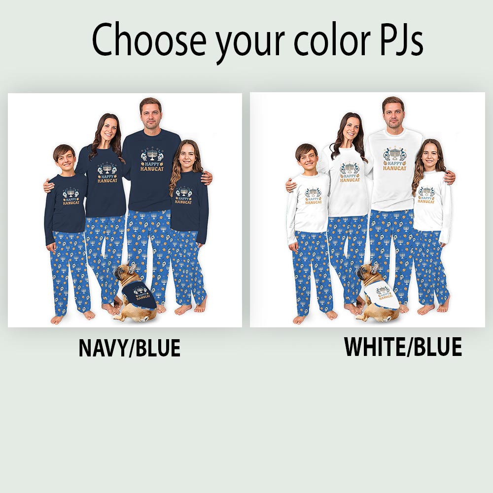 Happy Hanukkah Cat Long Sleeve Christmas Pajamas For Family