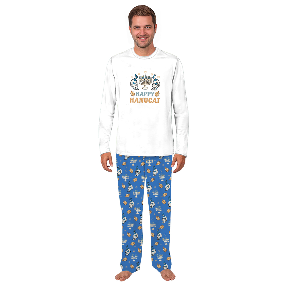 Happy Hanukkah Cat Long Sleeve Christmas Pajamas For Family