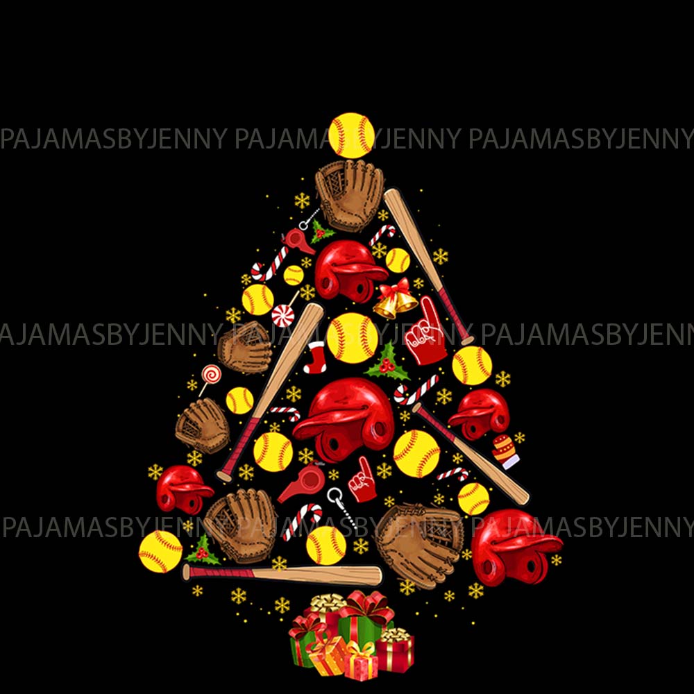 Custom Matching Family Winter Pajamas With Softball Christmas Tree On Them Custom Matching Family Winter Pajamas With Softball Christmas Tree On Them