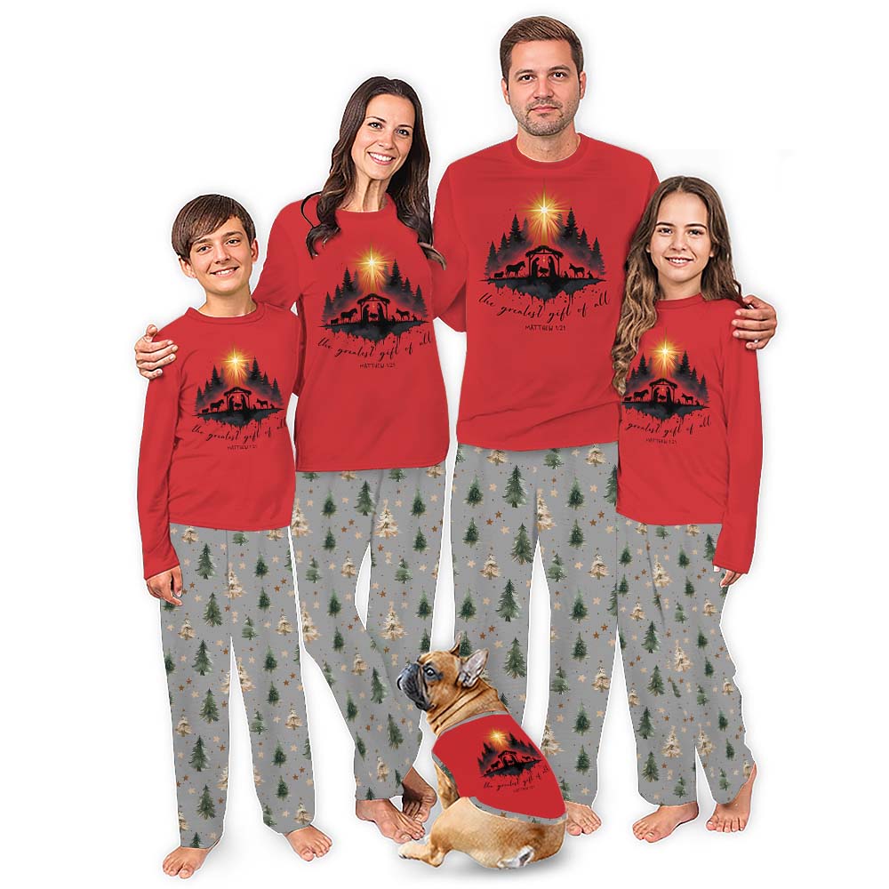 Christian Matching Family Pajamas Saying The Greatest Gift Of All