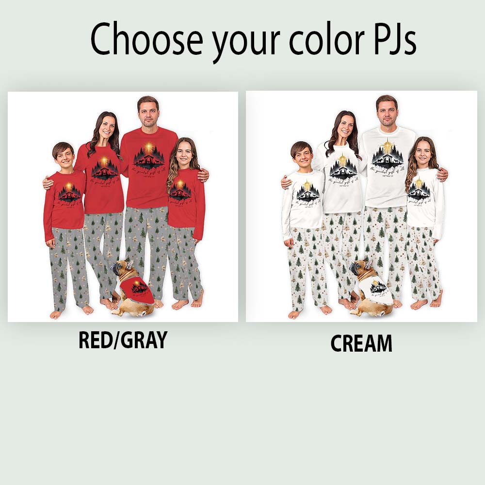Christian Matching Family Pajamas Saying The Greatest Gift Of All