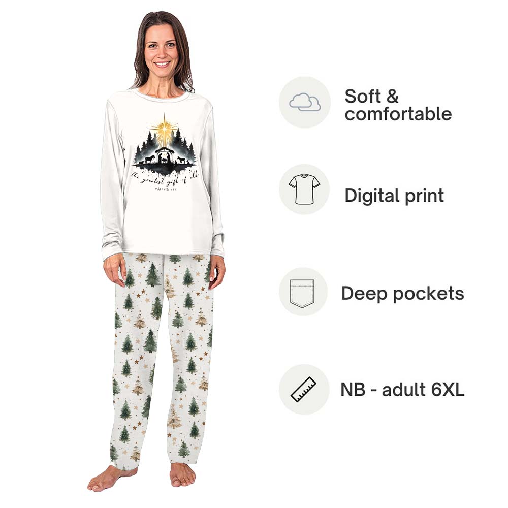 Christian Matching Family Pajamas Saying The Greatest Gift Of All