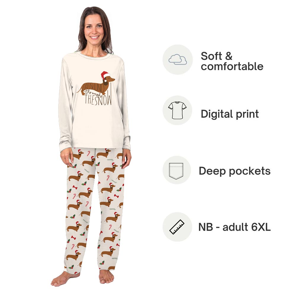 Cute Dachshund Through The Snow Saying Family Christmas Pajamas