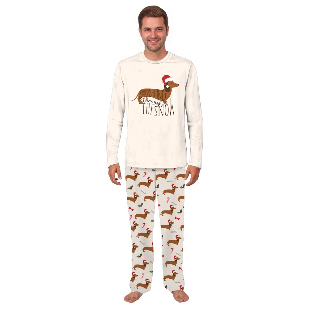 Cute Dachshund Through The Snow Saying Family Christmas Pajamas