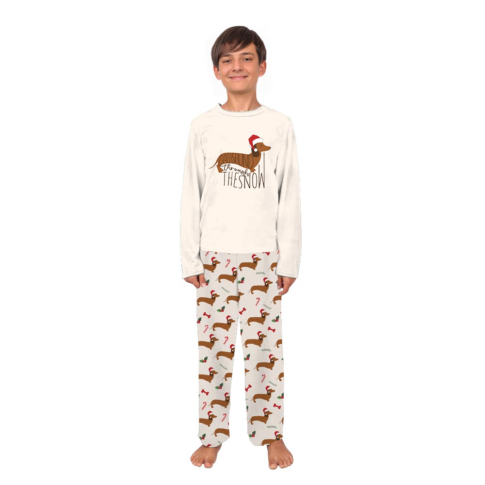 Cute Dachshund Through The Snow Saying Family Christmas Pajamas