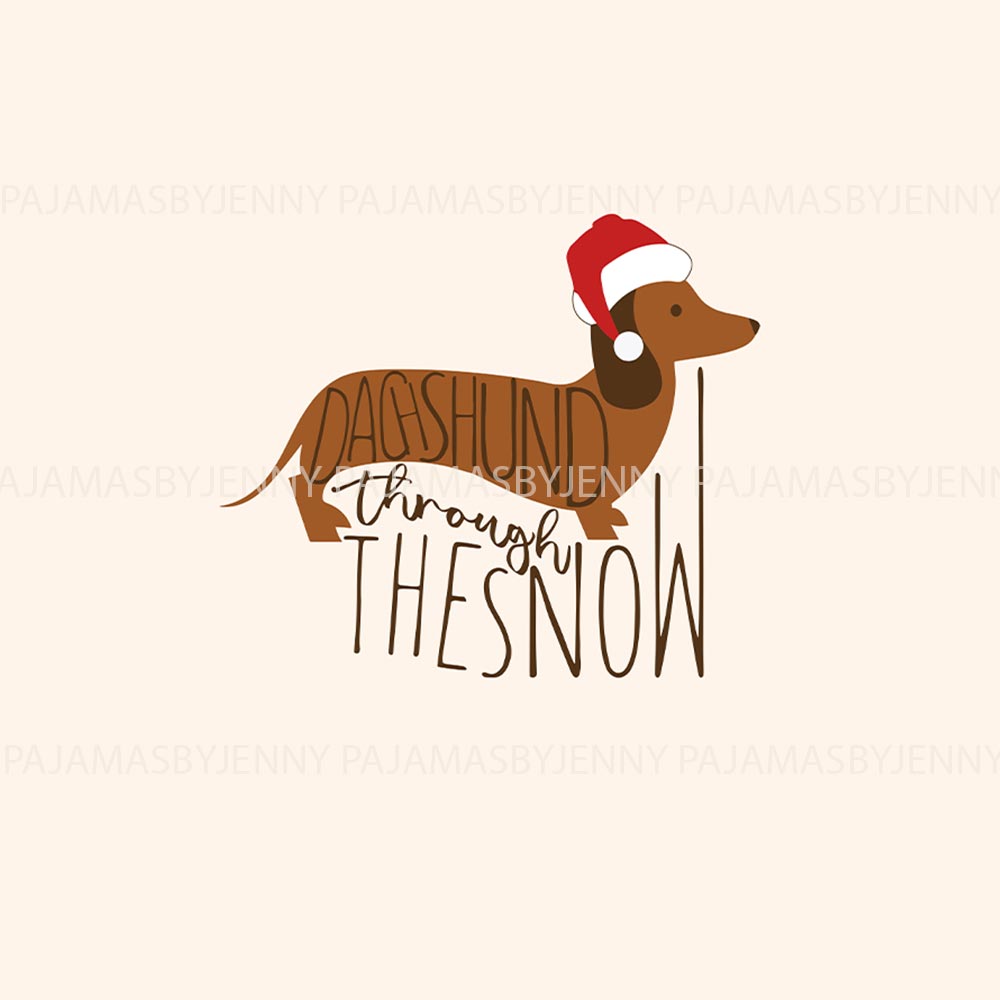 Cute Dachshund Through The Snow Saying Family Christmas Pajamas
