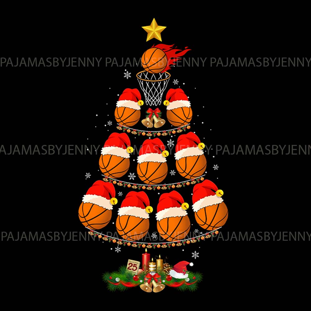 Basketball Christmas Tree Long Sleeve Matching Christmas Pajamas Basketball Christmas Tree Long Sleeve Matching Christmas Pajamas