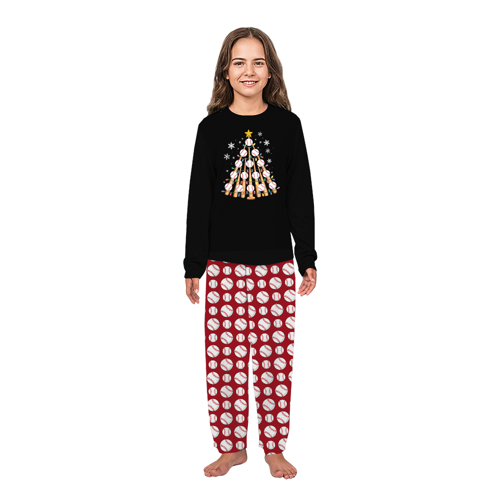 Baseball Themed Christmas Tree Matching Holiday Pajamas With Dog Baseball Themed Christmas Tree Matching Holiday Pajamas With Dog