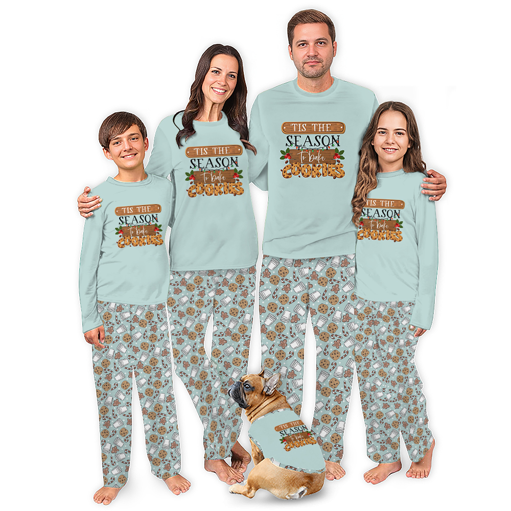 Blue Milk and Cookies Matching Long Sleeve Christmas Pajamas Blue Milk and Cookies Matching Long Sleeve Christmas Pajamas