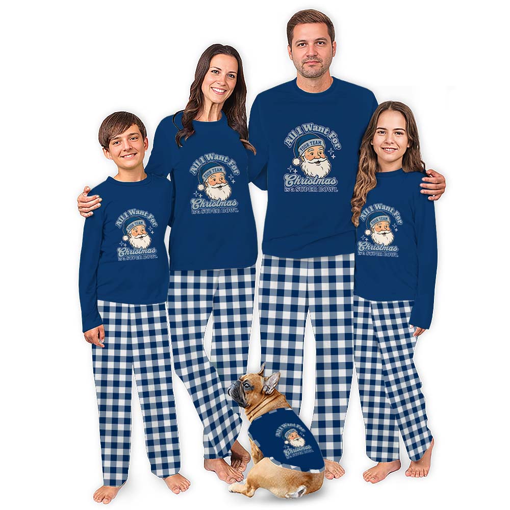 Custom Santa Matching Family Football Pajamas With Team Name Custom Santa Matching Family Football Pajamas With Team Name