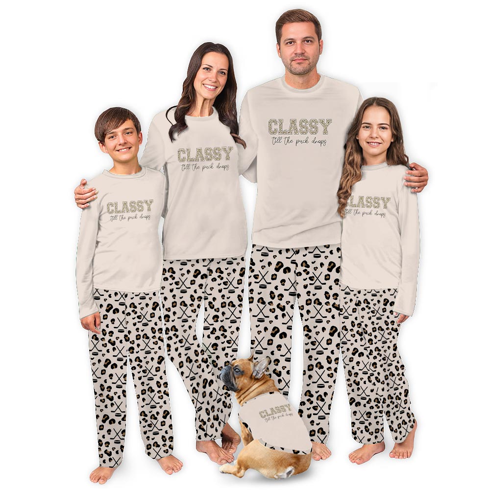 Funny Hockey with Leopard Pattern Family Holiday Jammies