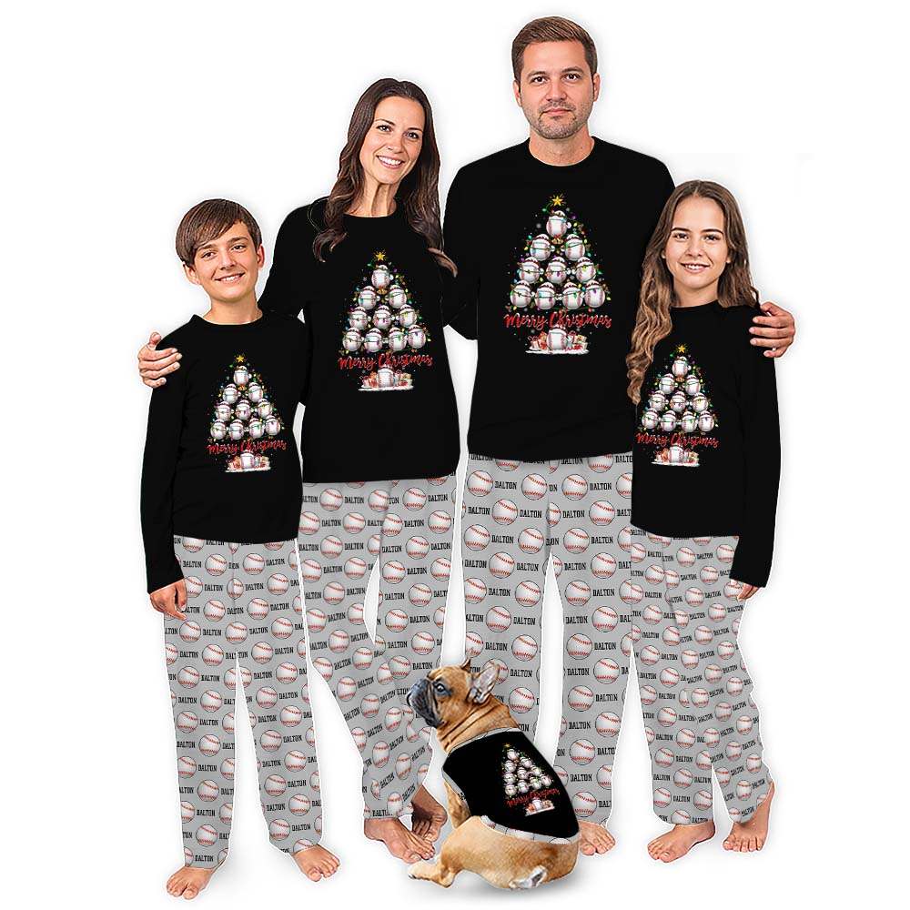 Baseball Christmas Tree Personalized Pajamas For Family With Plus Size Baseball Christmas Tree Personalized Pajamas For Family With Plus Size