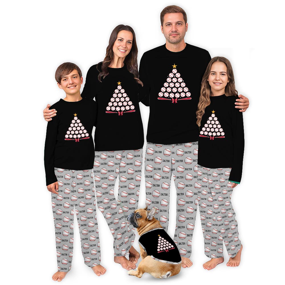 Custom Christmas Baseball Tree Pajamas With Name Matching Family