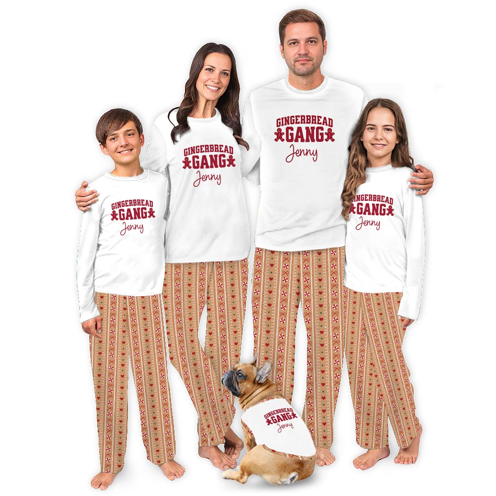 Gingerbread Gang Family Christmas Pajama Matching Sets with Name Custom