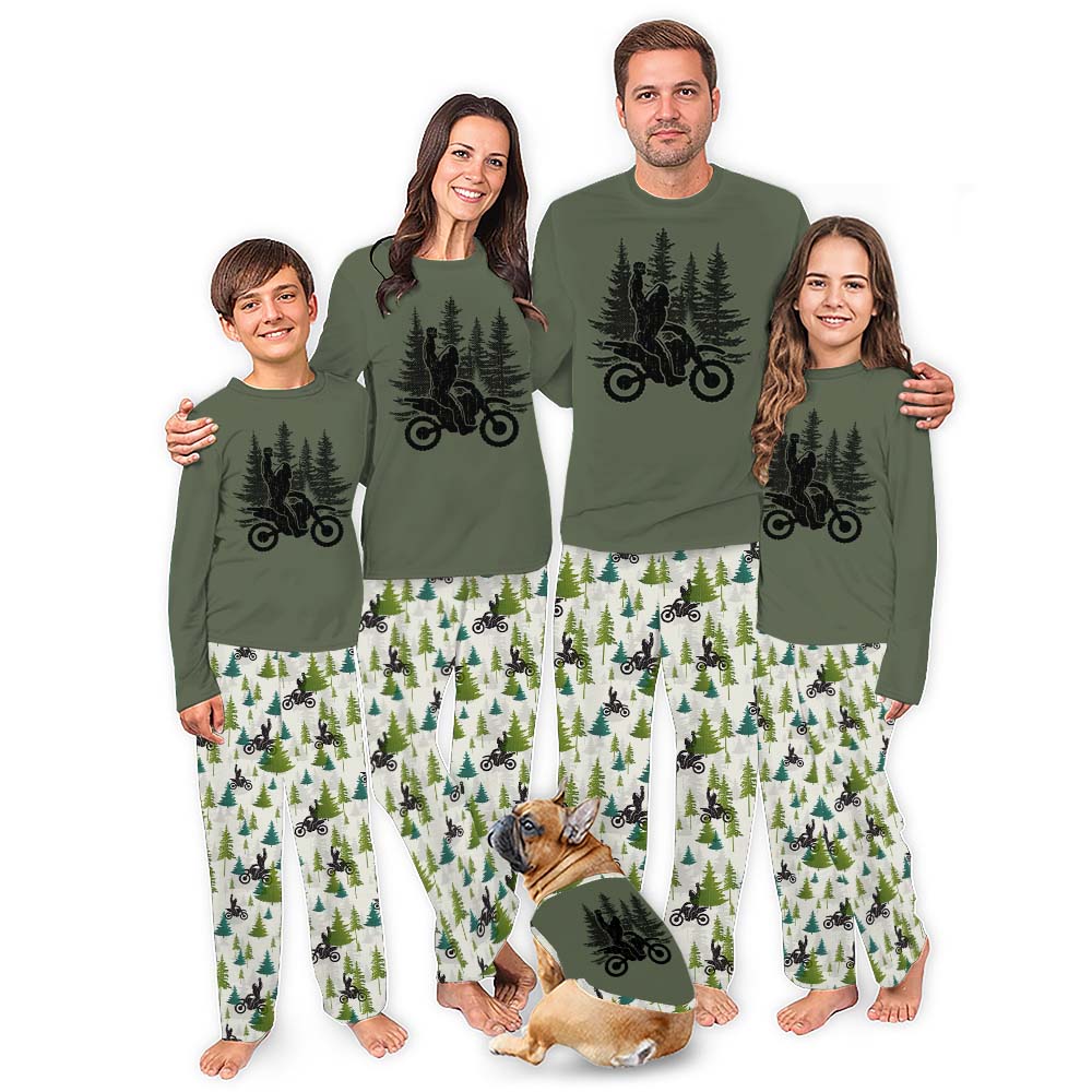 Funny Sasquatch Dirt Biking Pajama Set For Family Christmas Funny Sasquatch Dirt Biking Pajama Set For Family Christmas