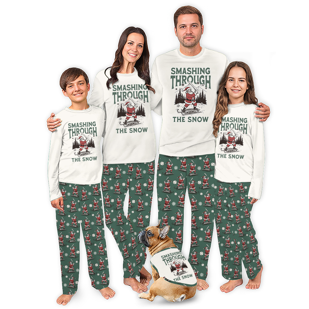 Santa Playing Baseball Smashing Through The Snow Christmas Pajamas