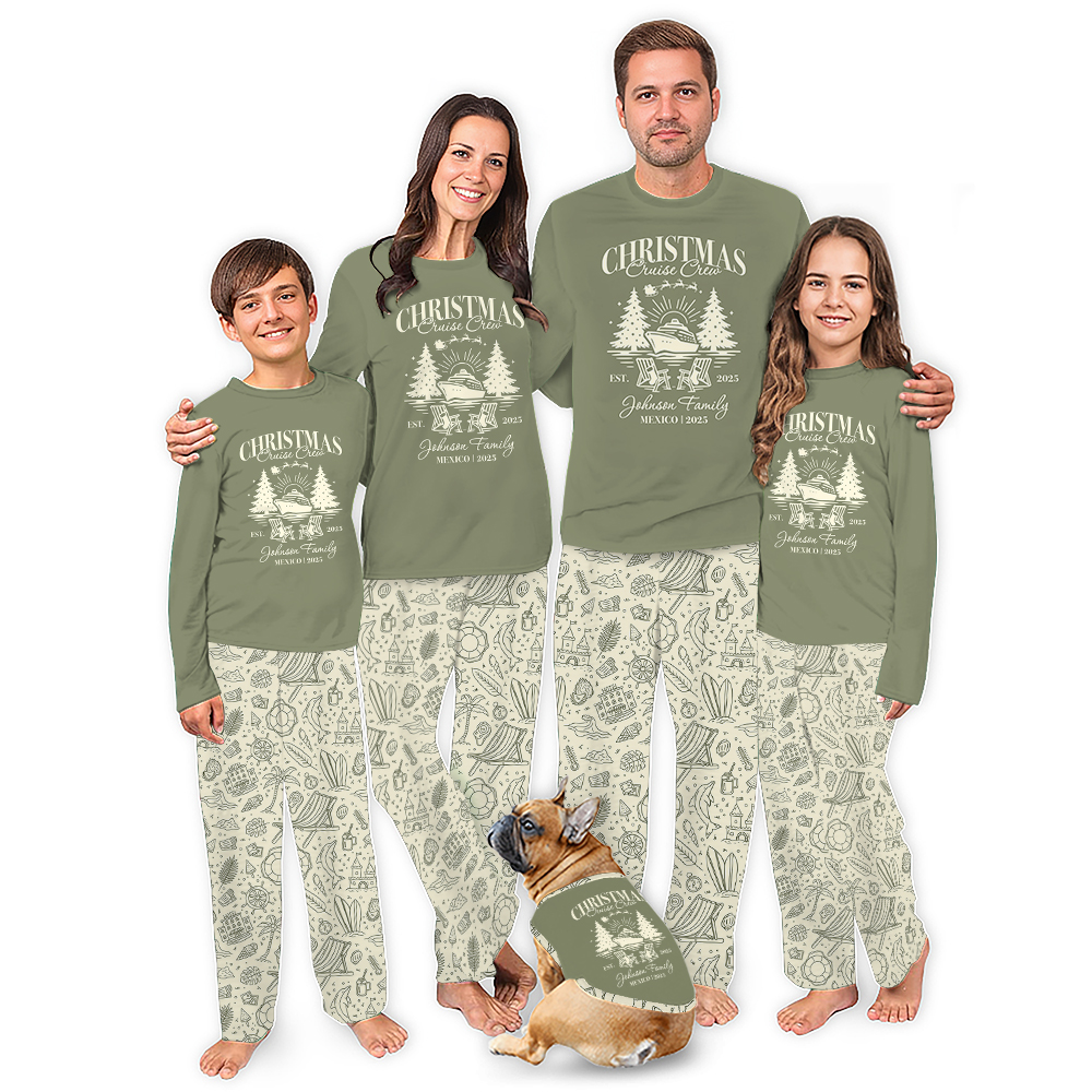 Custom Crew Christmas Cruise Ship Pajamas Matching Owner and Dog