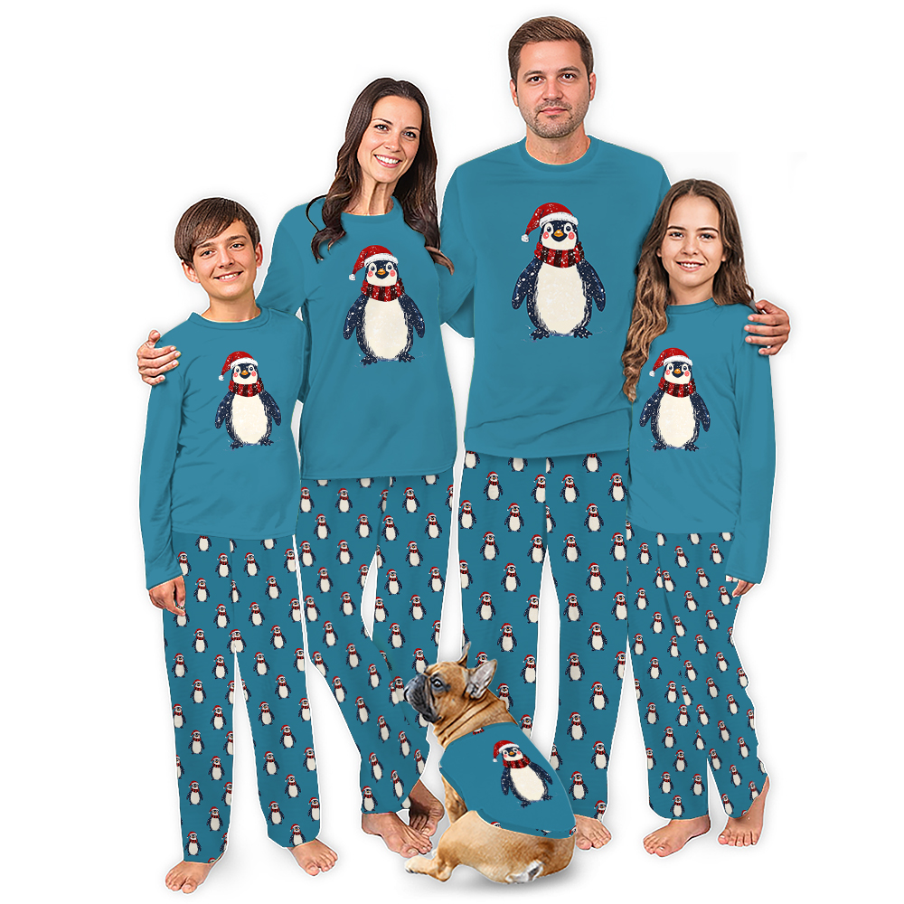 Funny Christmas Penguin Pajamas Matching Dog and Owner