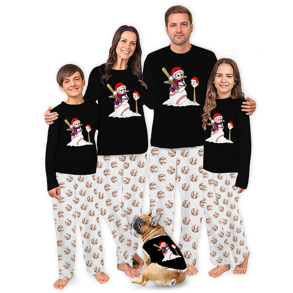Snowman Playing Baseball Plus Size Christmas Family Pajamas Snowman Playing Baseball Plus Size Christmas Family Pajamas