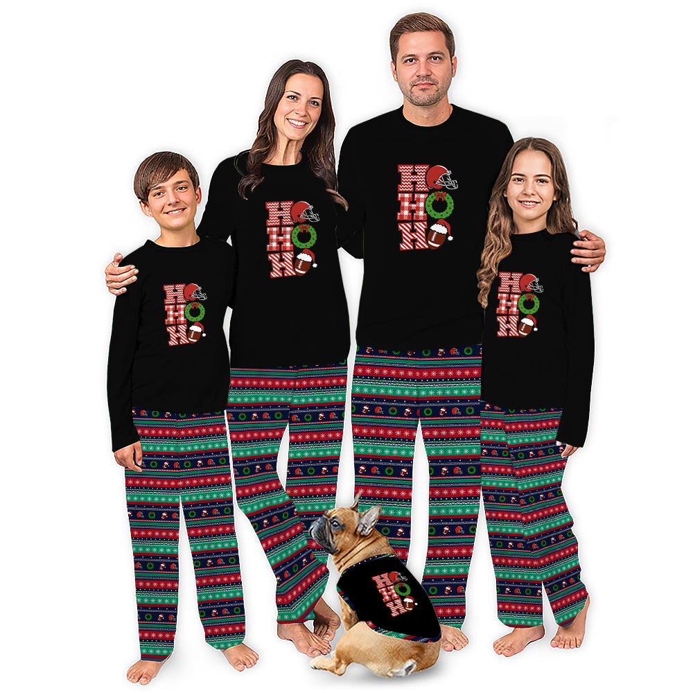 Funny Football Ho Ho Ho Matching Christmas Pjs With Dog