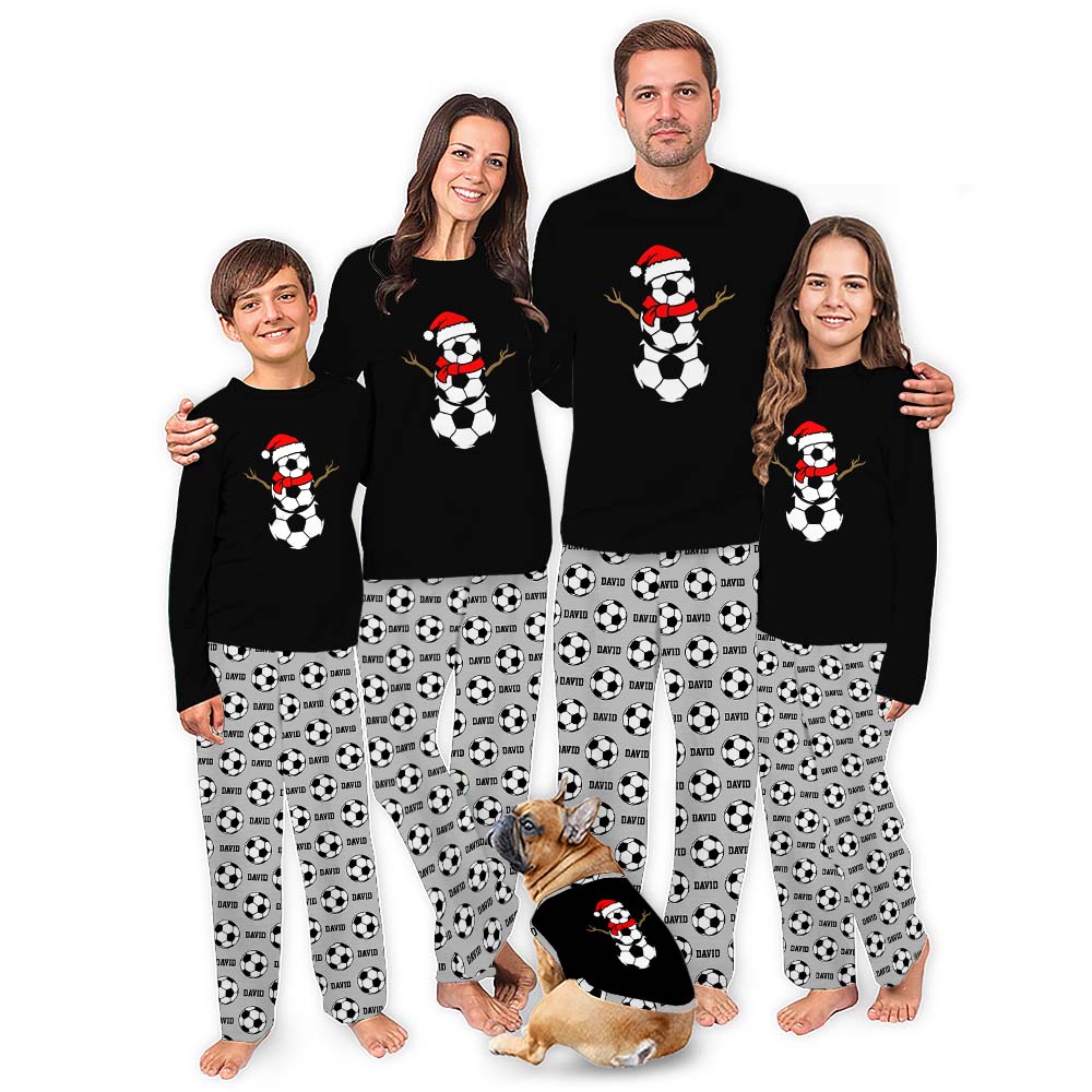 Personalized Name Soccer Snowman Christmas Pajamas With Instant Preview