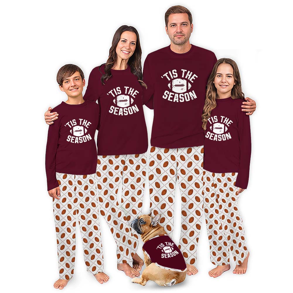 Red American Football Long Sleeve Christmas Pajamas Saying Tis The Season Red American Football Long Sleeve Christmas Pajamas Saying Tis The Season