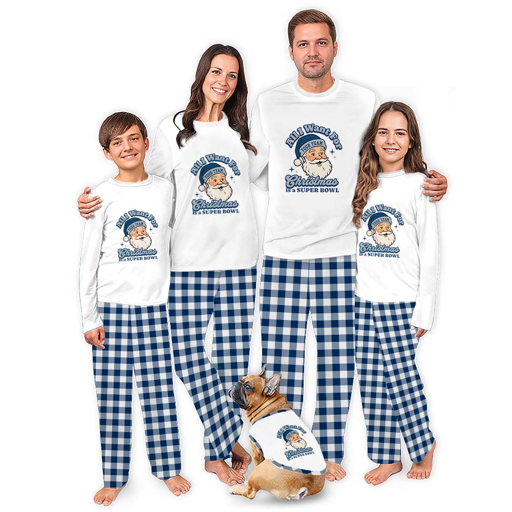Custom Santa Matching Family Football Pajamas With Team Name Custom Santa Matching Family Football Pajamas With Team Name