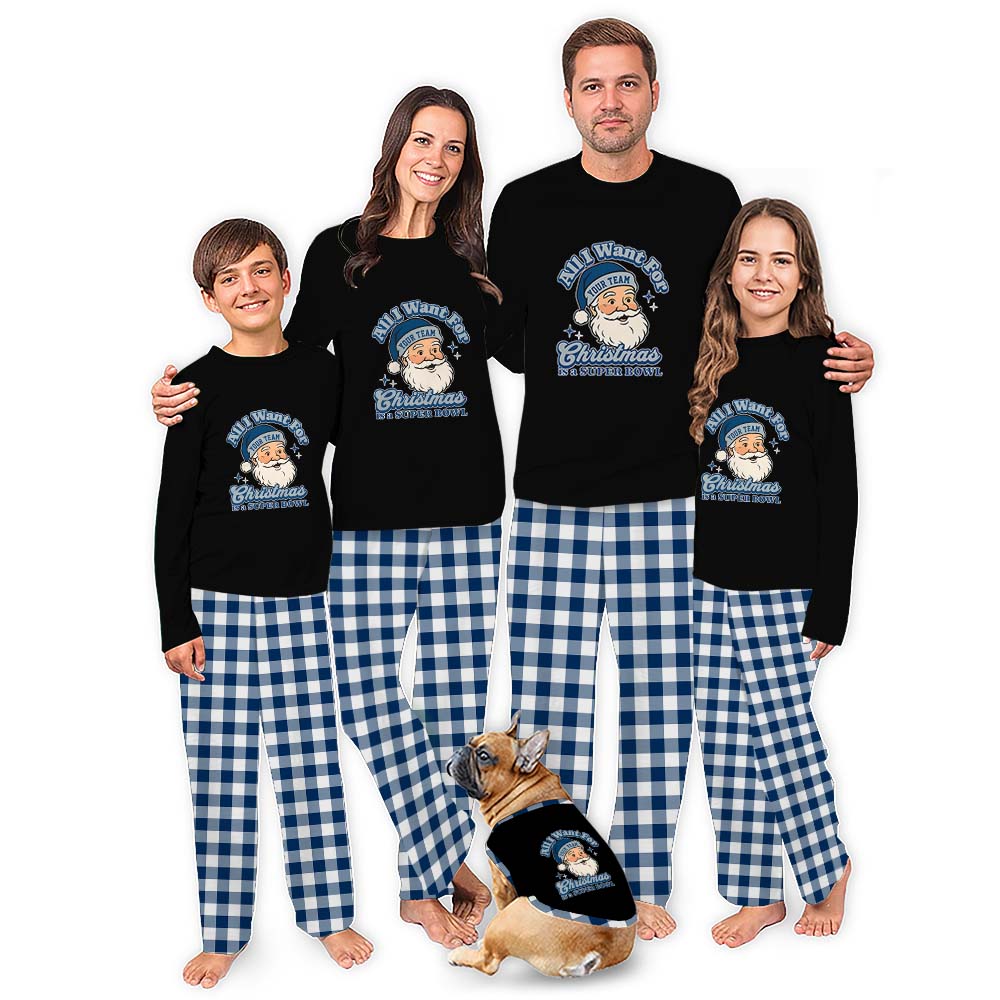 Custom Santa Matching Family Football Pajamas With Team Name Custom Santa Matching Family Football Pajamas With Team Name