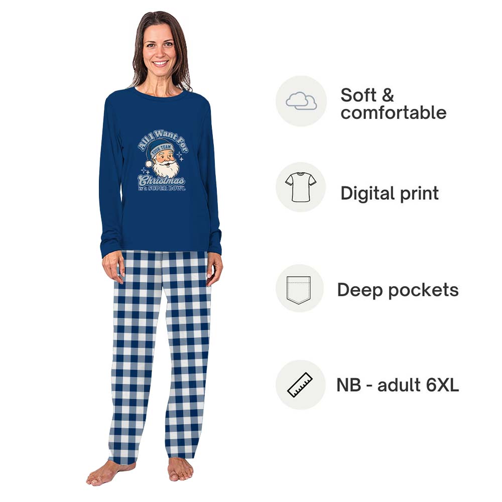 Custom Santa Matching Family Football Pajamas With Team Name Custom Santa Matching Family Football Pajamas With Team Name