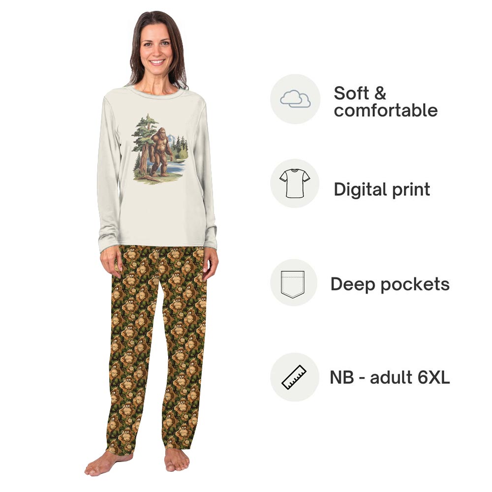 Cream Bigfoot in Redwood Forest Matching PJ Sets for Christmas