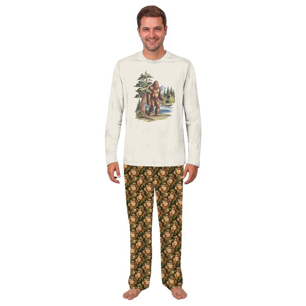 Cream Bigfoot in Redwood Forest Matching PJ Sets for Christmas