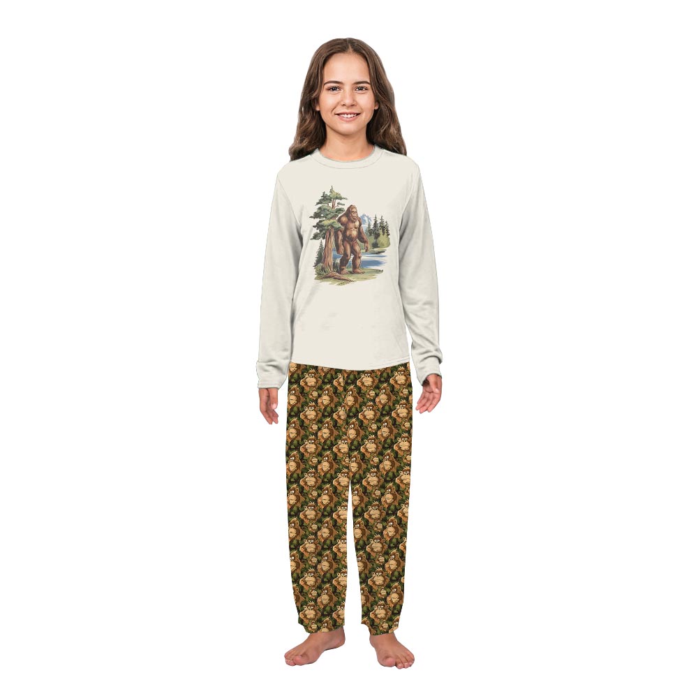 Cream Bigfoot in Redwood Forest Matching PJ Sets for Christmas