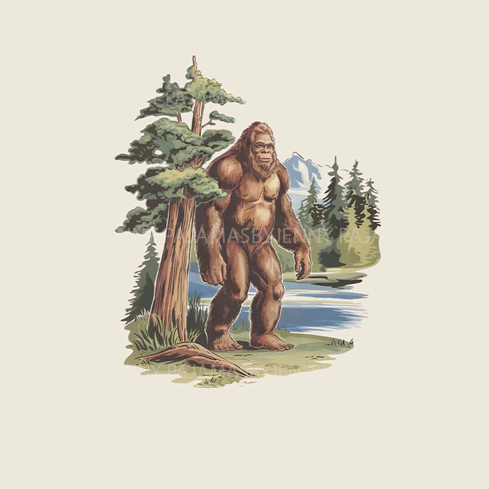 Cream Bigfoot in Redwood Forest Matching PJ Sets for Christmas