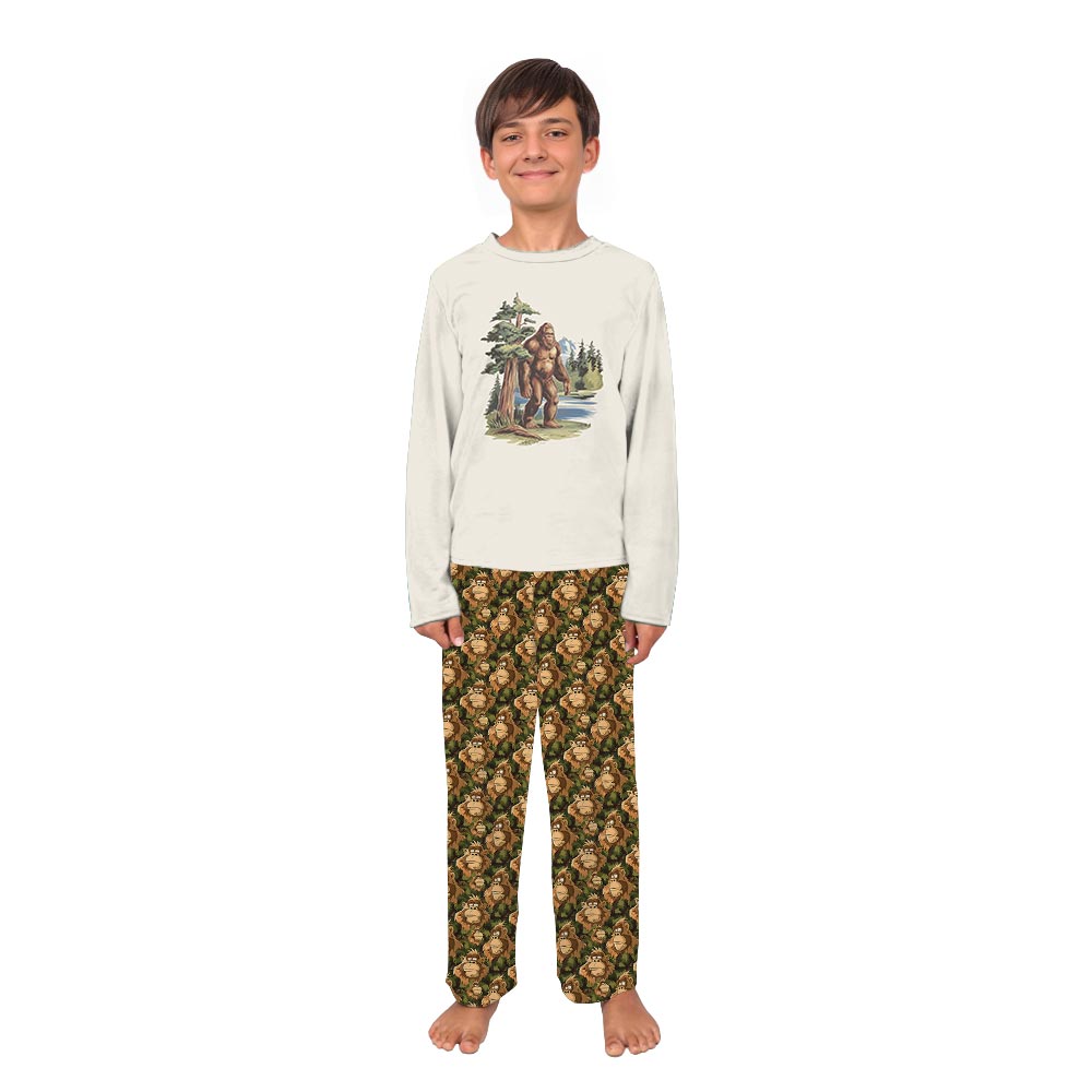 Cream Bigfoot in Redwood Forest Matching PJ Sets for Christmas