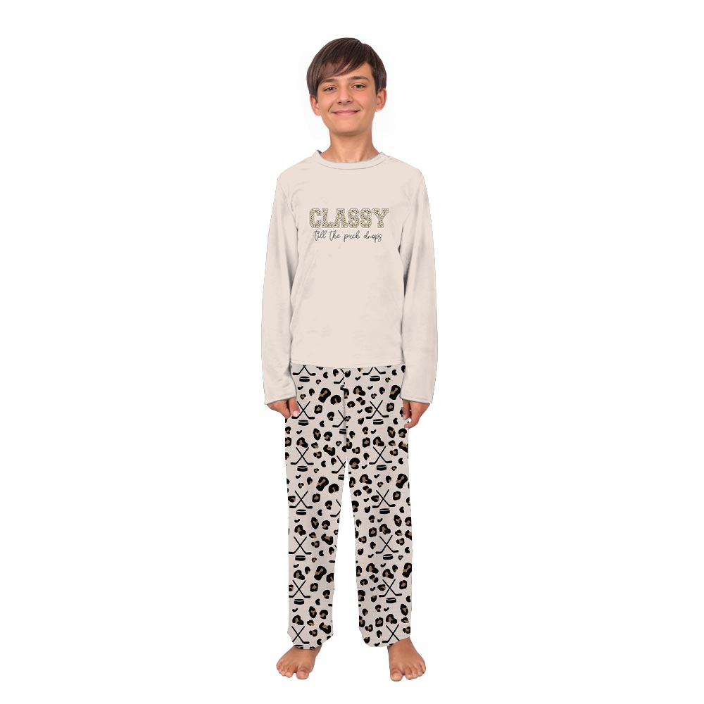 Funny Hockey with Leopard Pattern Family Holiday Jammies