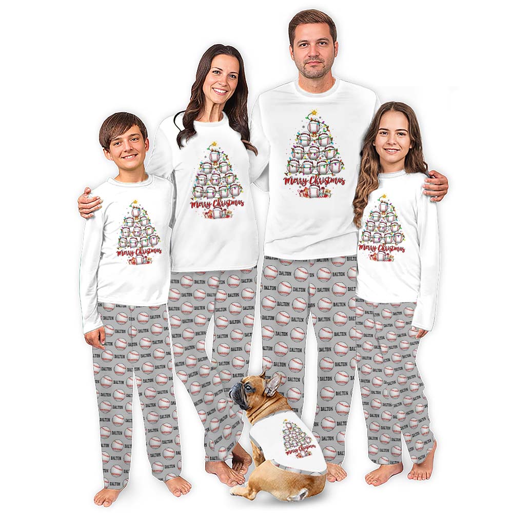 Baseball Christmas Tree Personalized Pajamas For Family With Plus Size Baseball Christmas Tree Personalized Pajamas For Family With Plus Size