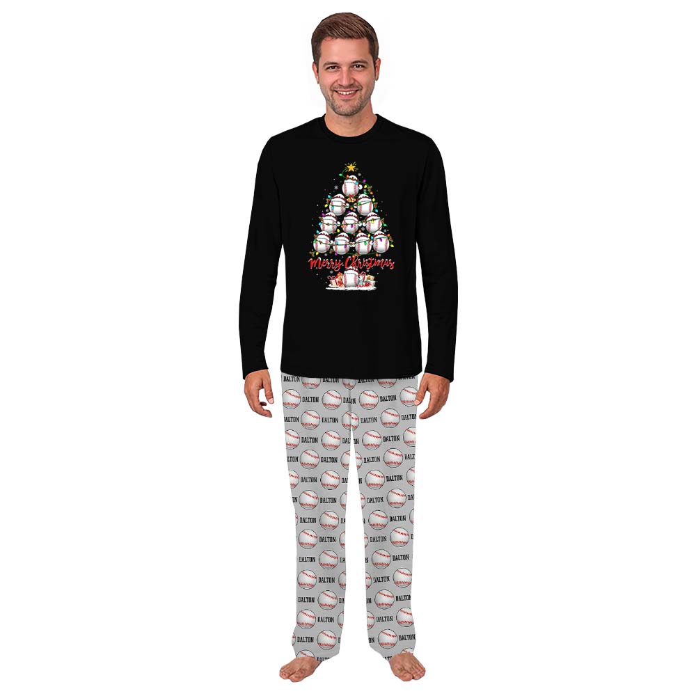 Baseball Christmas Tree Personalized Pajamas For Family With Plus Size Baseball Christmas Tree Personalized Pajamas For Family With Plus Size