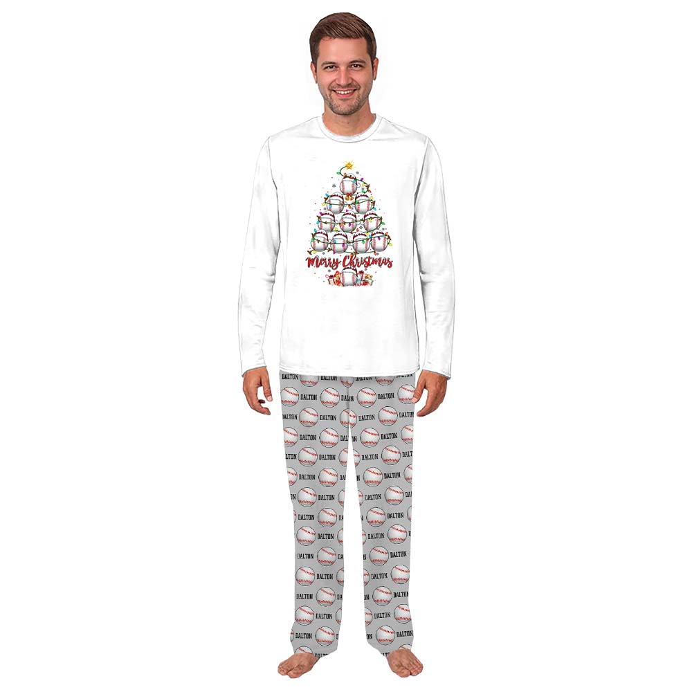 Baseball Christmas Tree Personalized Pajamas For Family With Plus Size Baseball Christmas Tree Personalized Pajamas For Family With Plus Size