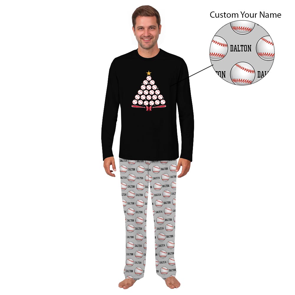 Custom Christmas Baseball Tree Pajamas With Name Matching Family
