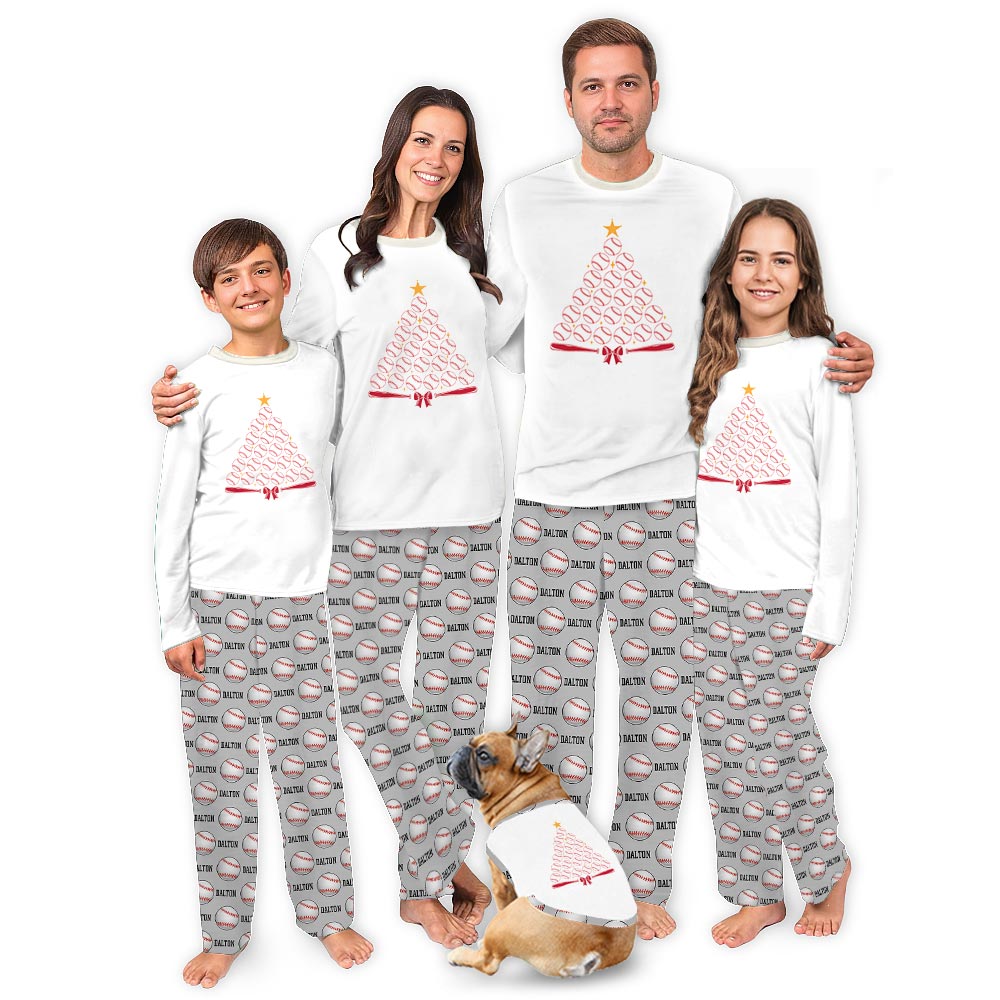 Custom Christmas Baseball Tree Pajamas With Name Matching Family