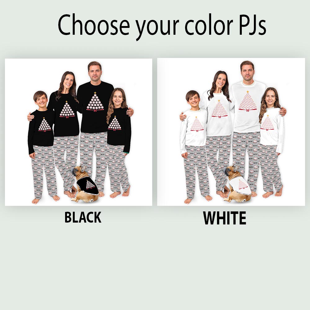 Custom Christmas Baseball Tree Pajamas With Name Matching Family