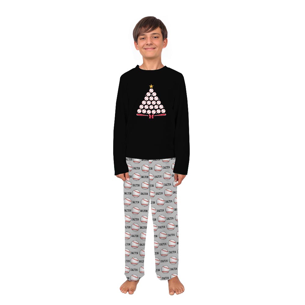 Custom Christmas Baseball Tree Pajamas With Name Matching Family