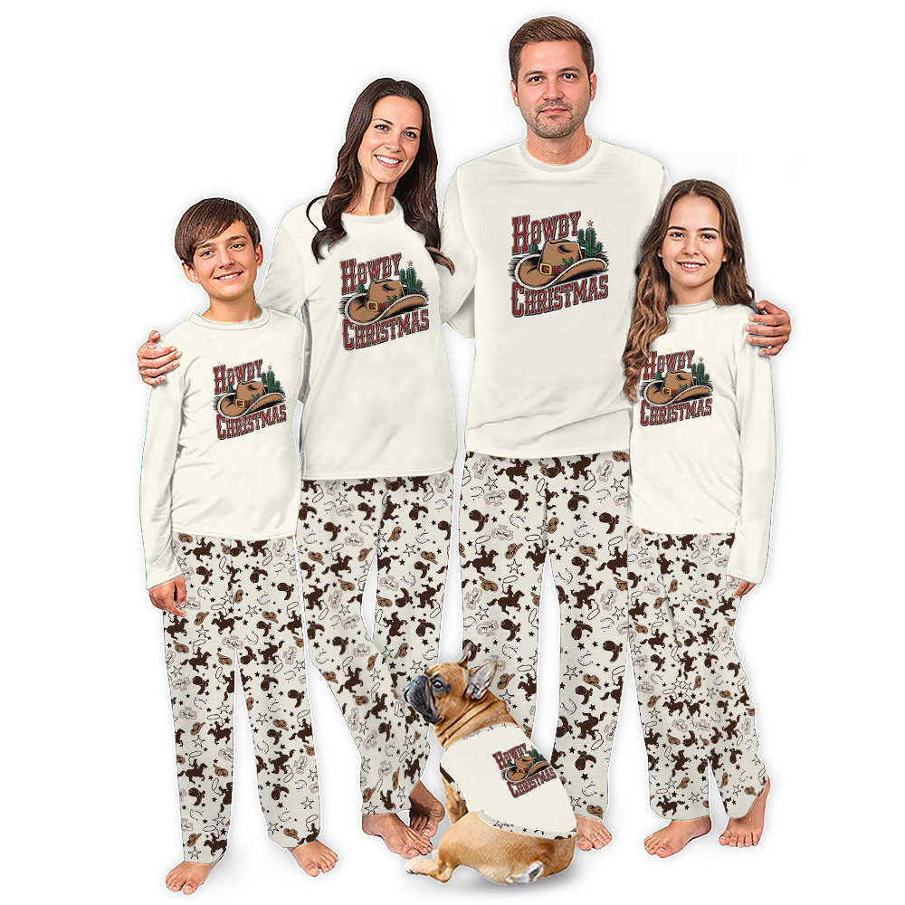 Howdy Christmas Western Santa Cowboy Christmas Pajamas Howdy Christmas Western Santa Cowboy Christmas Pajamas
