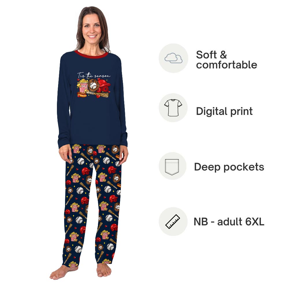 Tis The Season Baseball Theme Matching Pajamas With Dog Tis The Season Baseball Theme Matching Pajamas With Dog