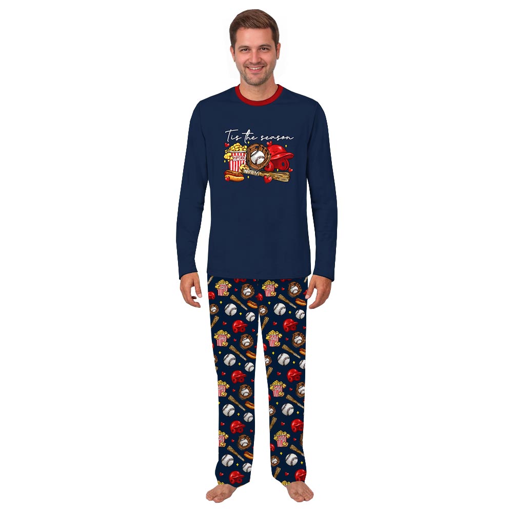 Tis The Season Baseball Theme Matching Pajamas With Dog Tis The Season Baseball Theme Matching Pajamas With Dog