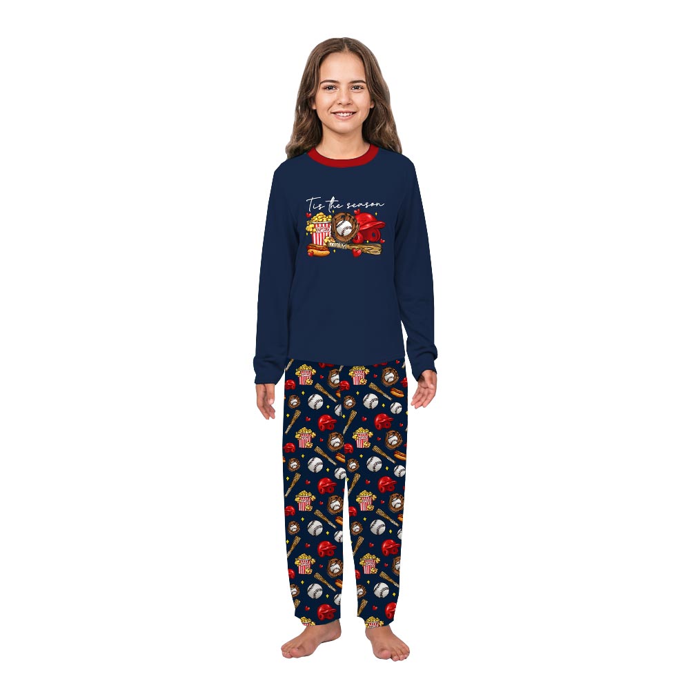 Tis The Season Baseball Theme Matching Pajamas With Dog Tis The Season Baseball Theme Matching Pajamas With Dog